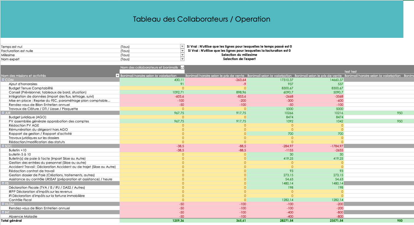 Excel output - Accountant / Operation pivot table