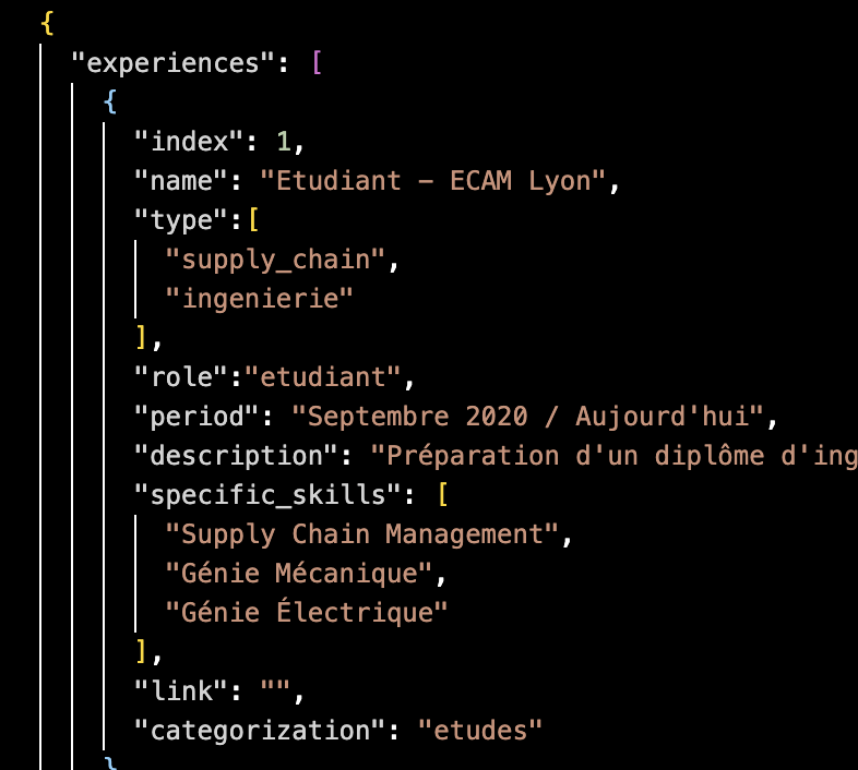 cv.json - experiences and personal info