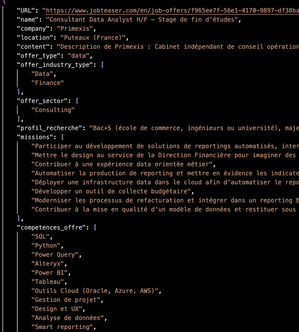 Example of offers_enriched.json showing AI scoring and tailored content