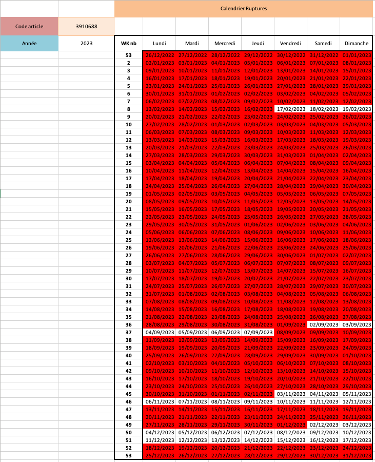 General rupture calendar - Reference 3910688, year 2024